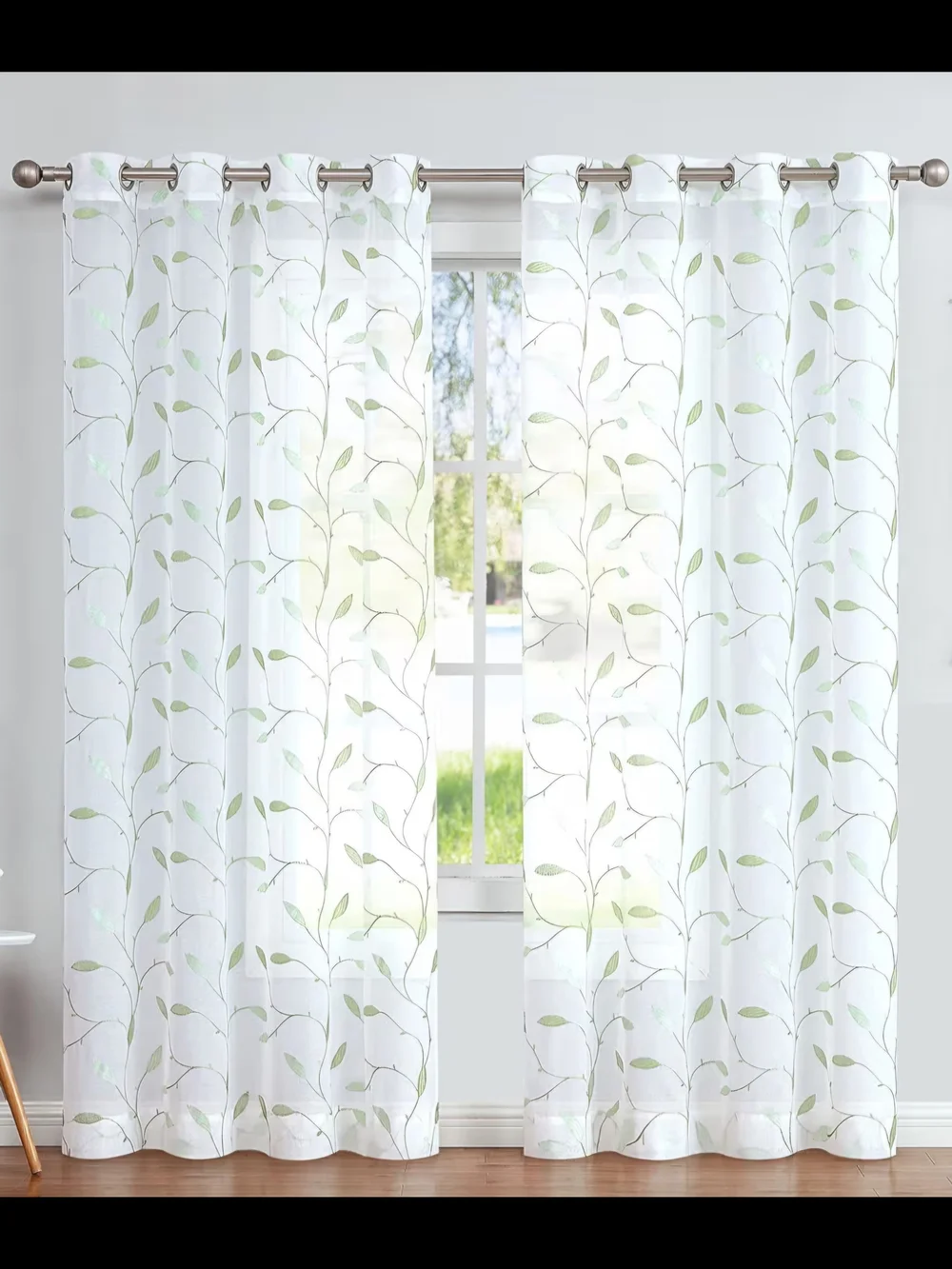 2 Sets Of Lazzzy Leaf Embroidered White Sheer Curtains - 55x84 (4 Panels)